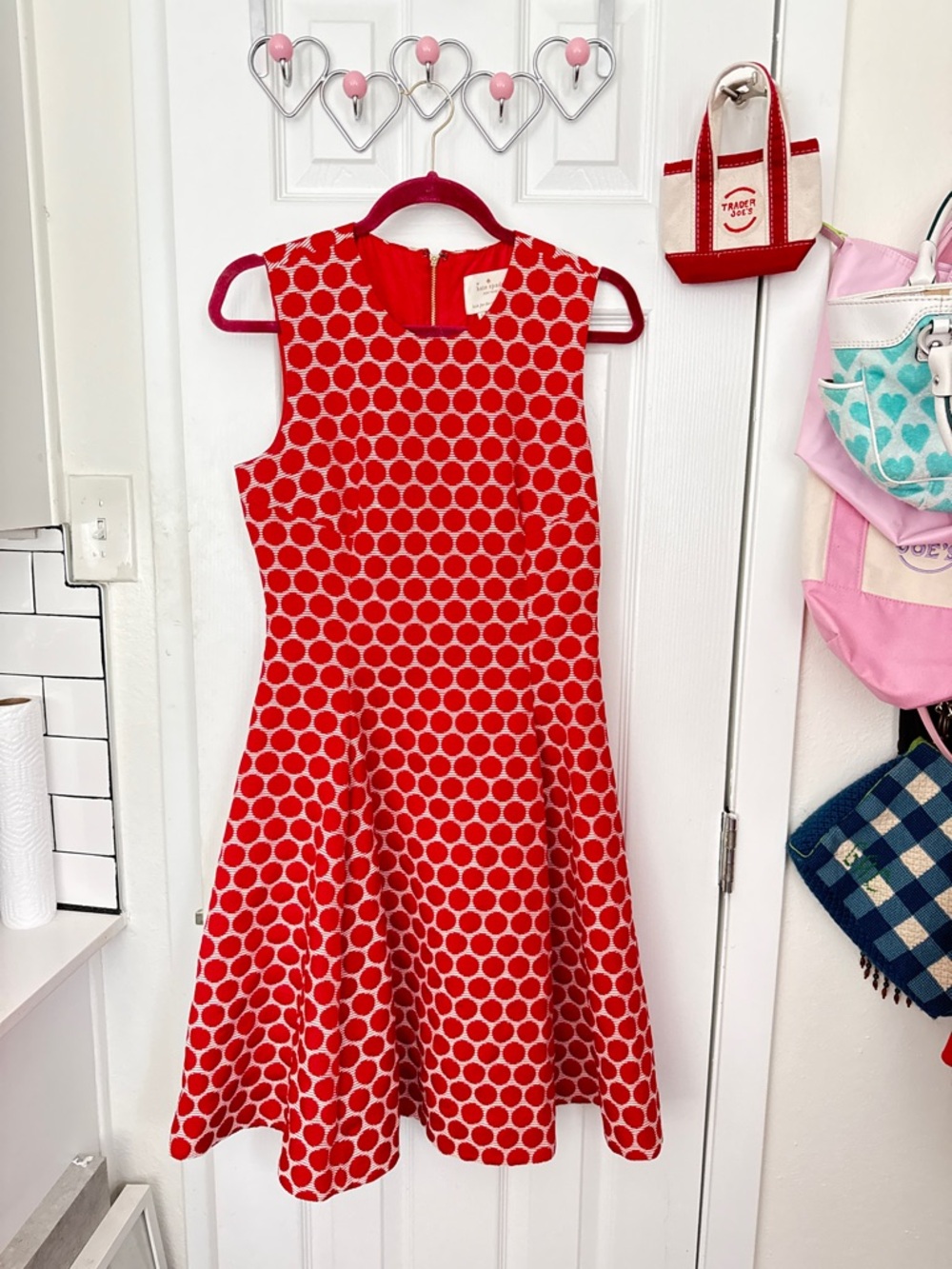 kate spade Red and White Polka Dot Sleeveless Midi Dress
